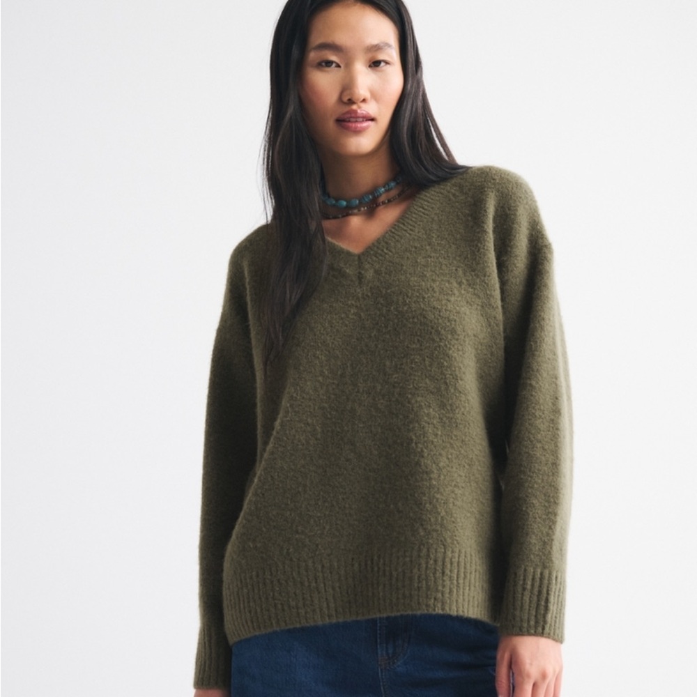 Abercrombie | Olive Green "Dad" V-Neck Sweater
